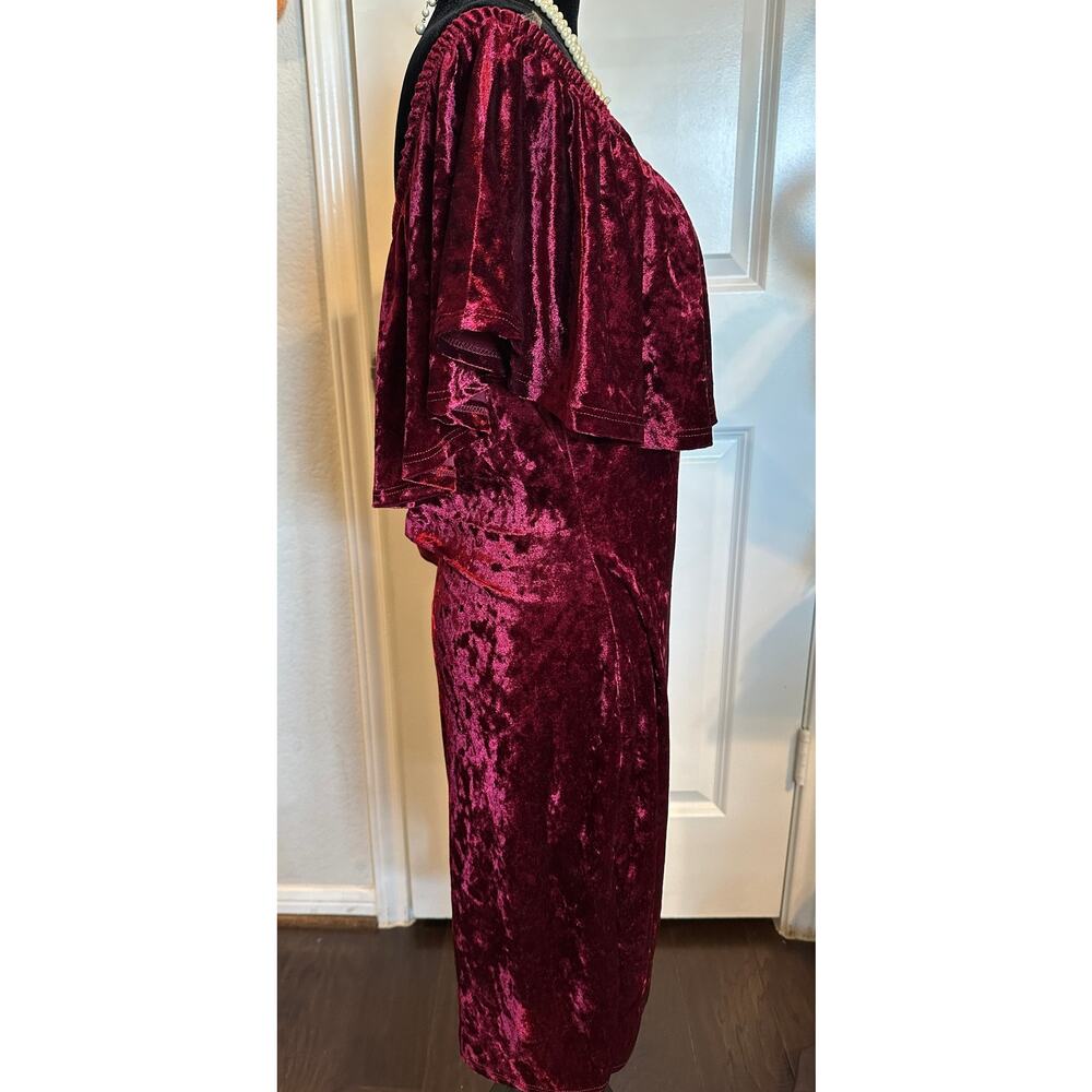 B. Darlin Midi Dress Velvet Off-Shoulder Ruffle Crimson Whimsigoth Coquette - Picture 9 of 9